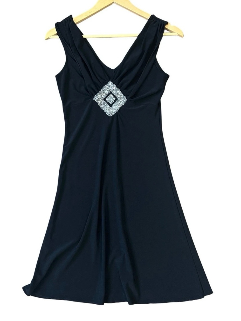 Black Sleeveless V-Neck Dress with Silver Embellishment Womens Small